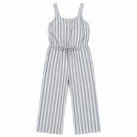 Blue and White Vertical Striped Jumpsuit