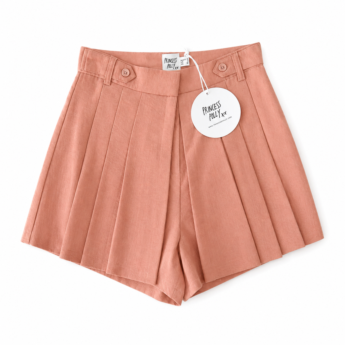 Princess Polly Peach Pleated High-Waisted Shorts Size - 6