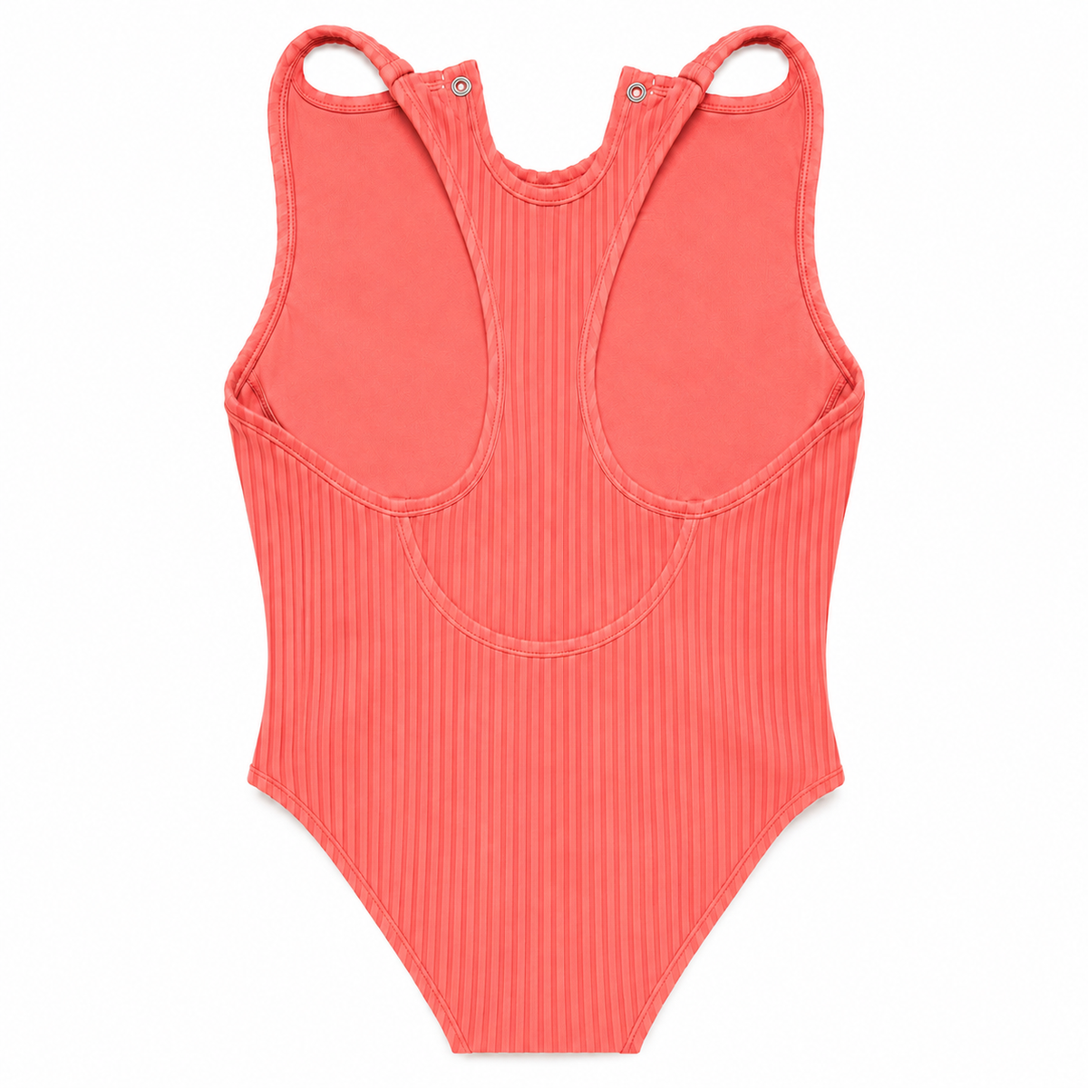 Coral Ribbed Racerback One-Piece Swimsuit with Snap Button Detail