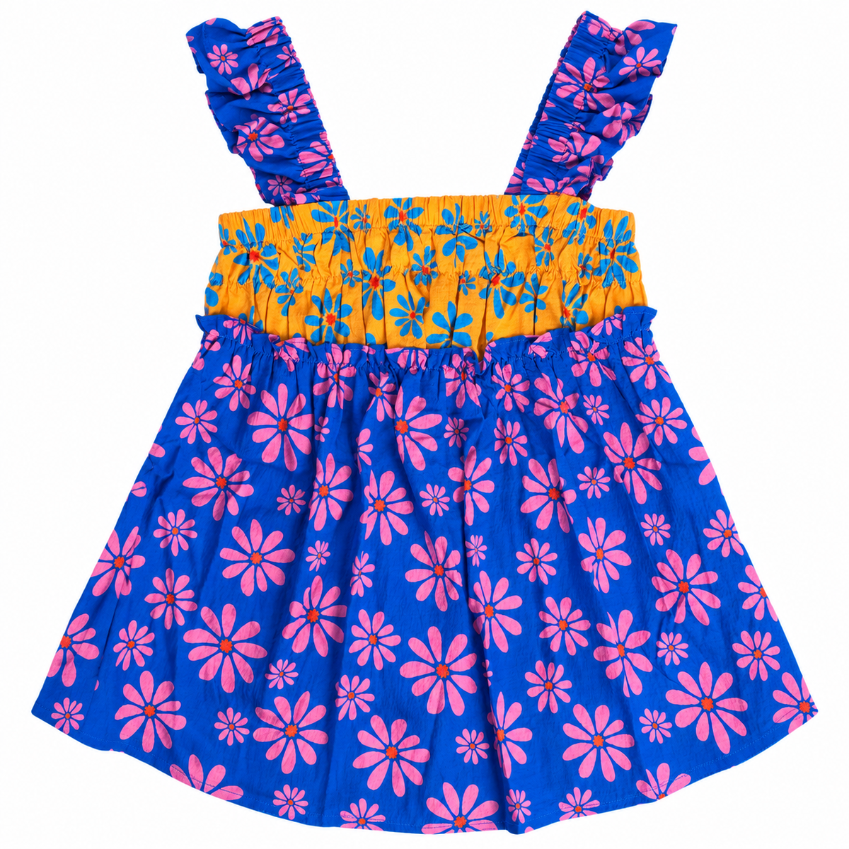 Bold Blooms Colorblock Ruffle Tank Top