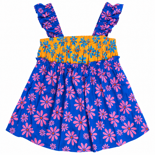 Bold Blooms Colorblock Ruffle Tank Top
