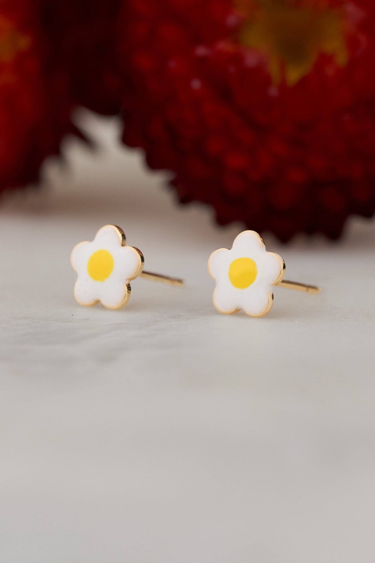 Daisy Stud Earrings 18K Gold Plated Enamel Water Resistant Jewelry